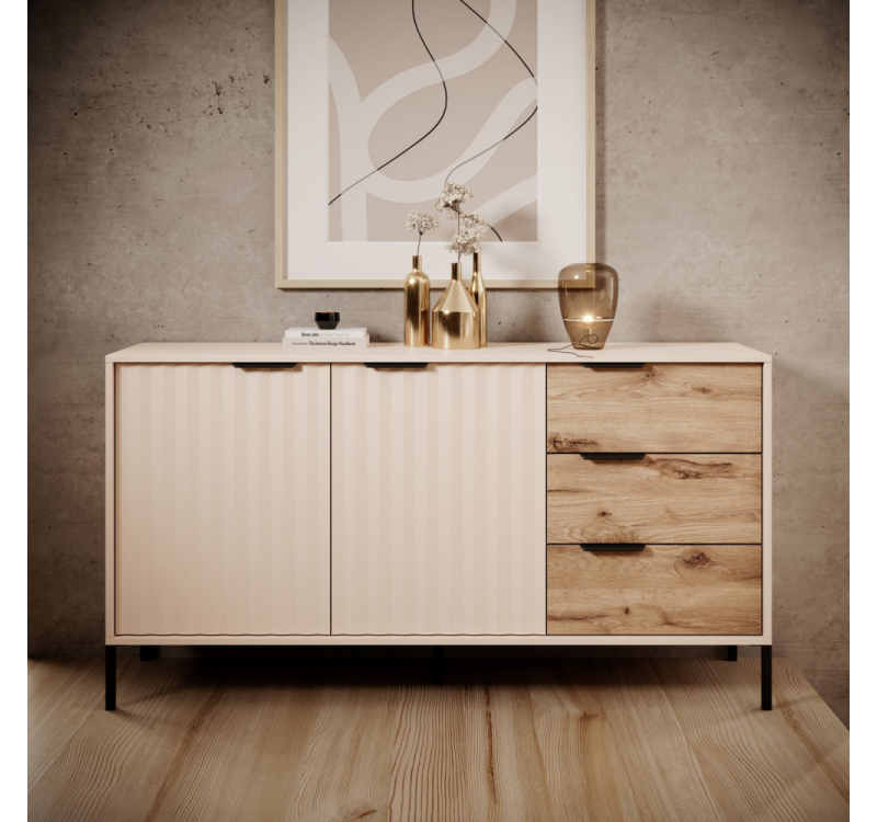 Μπουφές Rave με συρτάρια Μπεζ+φυσικό Viking 153x82x40cm