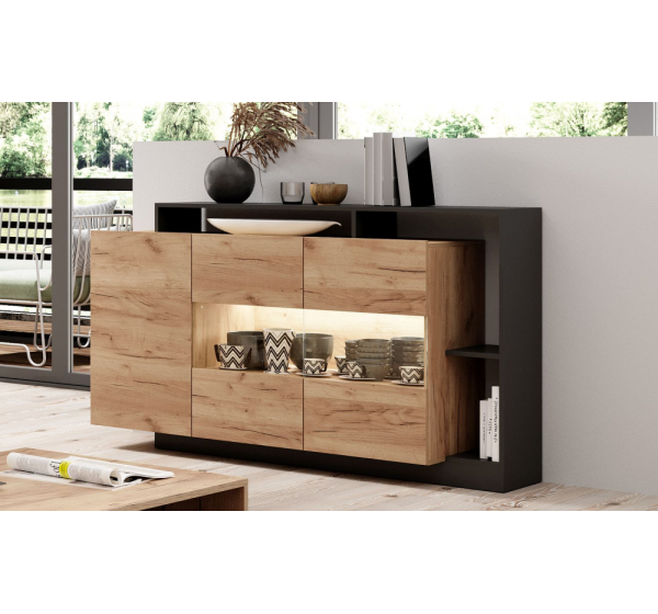 Μπουφές Alva Ανθρακί+φυσικό golden craft 155x94x44cm