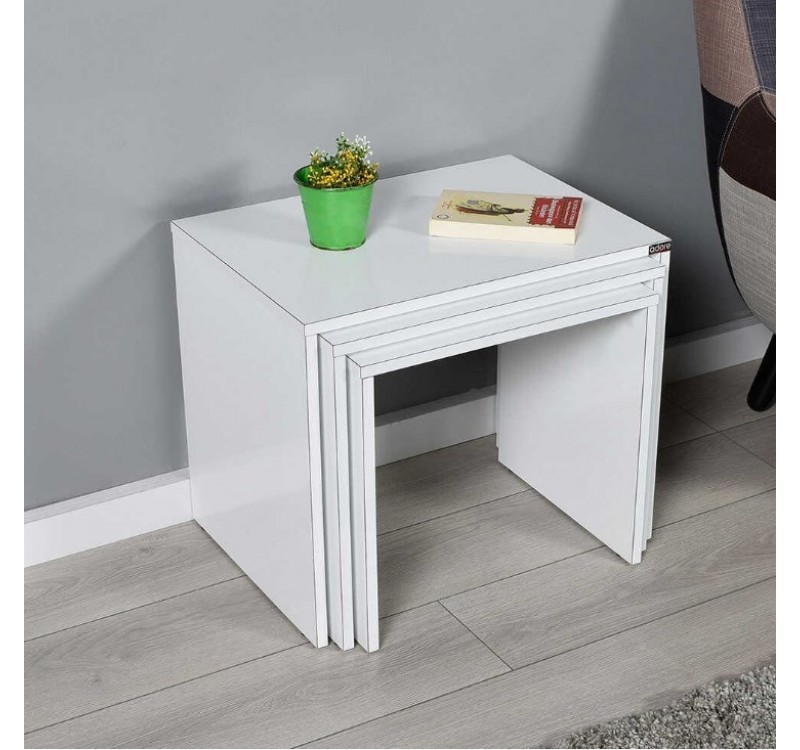 Σετ τραπεζάκια Ζιγκον Λευκό High gloss 55x47x40cm