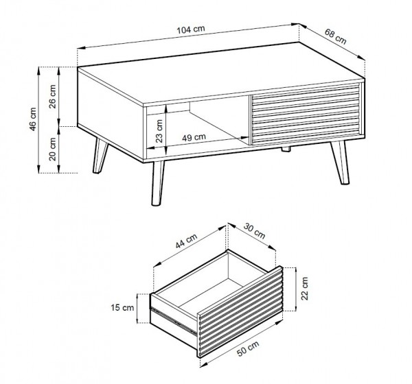 Τραπεζάκι Willow με συρτάρια ανθρακί + φυσικό Αρτιζάν 104x68x46cm