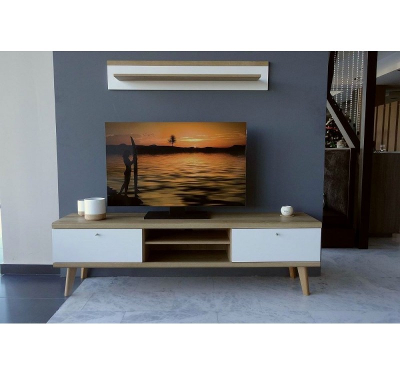 Έπιπλο τηλεόρασης Λευκό+Riviera 160x50x40cm