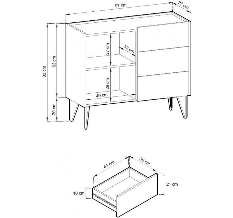 Μπουφές Harmony ανθρακί+Μάρμαρο 97x37x83cm