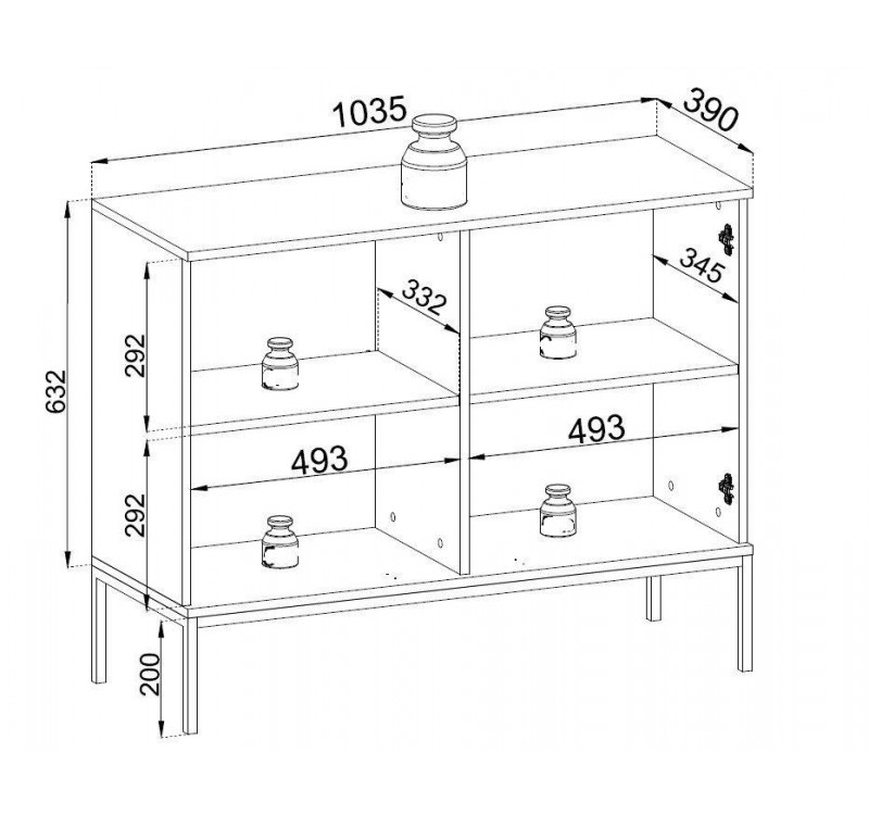 Μπουφές με βιτρίνα Sento Ανθρακί 104x83x39cm