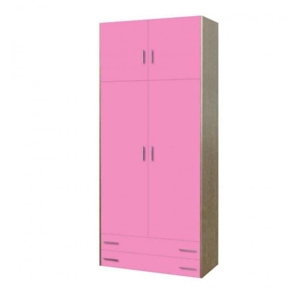 Παιδική ντουλάπα δίφυλλη με πατάρι δρυς-ροζ