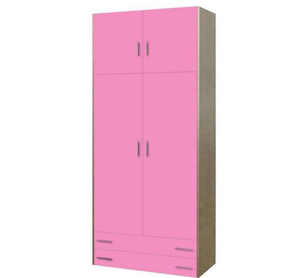 Παιδική ντουλάπα δίφυλλη με πατάρι δρυς-ροζ