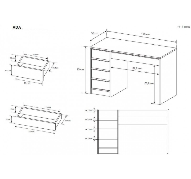 Γραφείο ADA Λευκό 120x75x55cm
