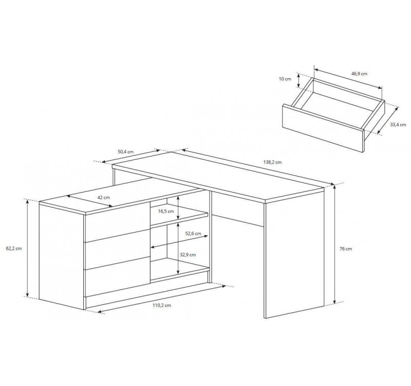 Γραφείο ΤΕΟ Γραφίτης 138x76x50,4-110cm