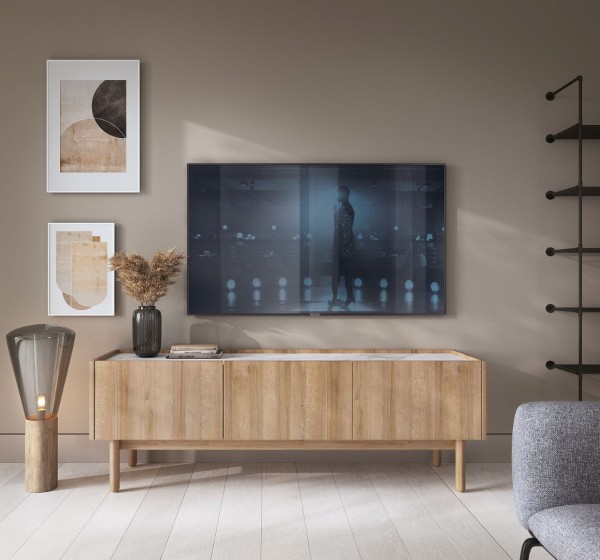 Έπιπλο τηλεόρασης BOHO Φυσικό+Λευκό μάρμαρο 144x48x37cm