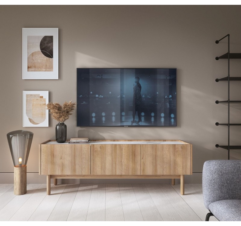Έπιπλο τηλεόρασης BOHO Φυσικό+Λευκό μάρμαρο 144x48x37cm