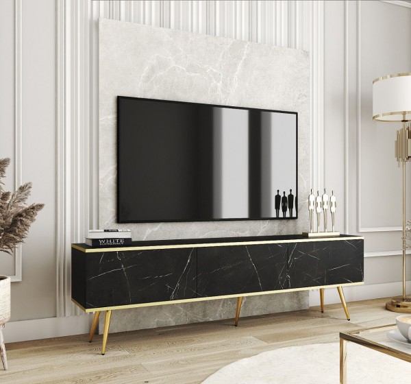 Έπιπλο τηλεόρασης ORO Μάρμαρο+χρυσό 175x53x32cm