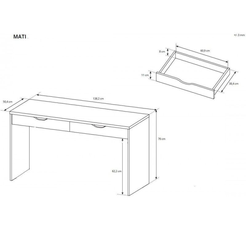 Γραφείο Mati-e Γραφίτης 138x76x50,4cm