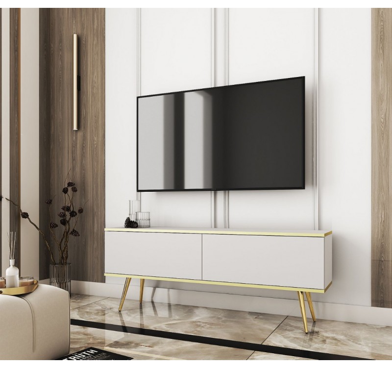 Έπιπλο τηλεόρασης ORO Λευκό+χρυσό 135x53x32cm