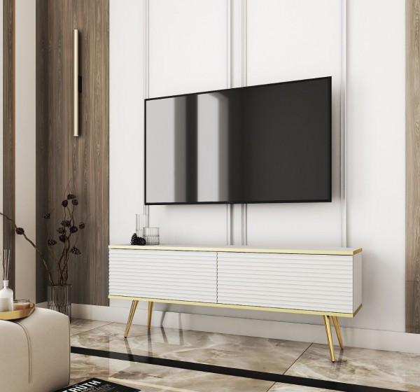 Έπιπλο τηλεόρασης ORO_MDF Λευκό+χρυσό 135x53x32cm