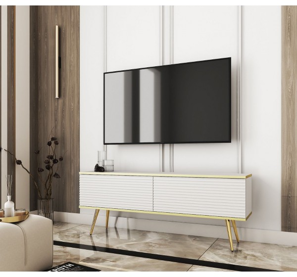 Έπιπλο τηλεόρασης ORO_MDF Λευκό+χρυσό 135x53x32cm