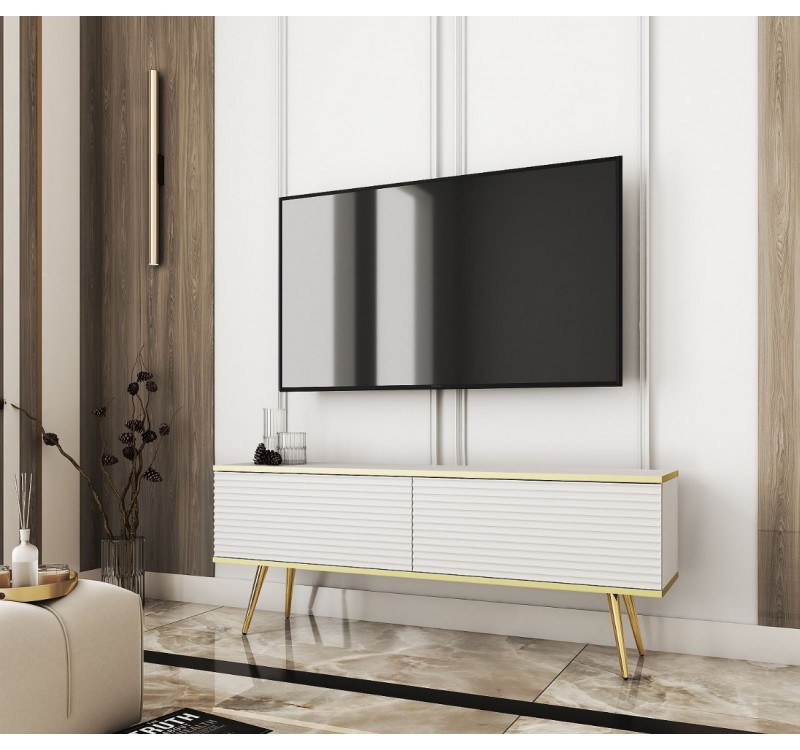 Έπιπλο τηλεόρασης ORO_MDF Λευκό+χρυσό 135x53x32cm
