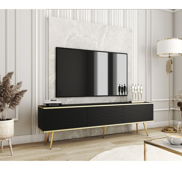 Έπιπλο τηλεόρασης ORO_MDF Ανθρακί+χρυσό 175x53x32cm