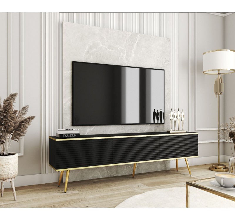 Έπιπλο τηλεόρασης ORO_MDF Ανθρακί+χρυσό 175x53x32cm