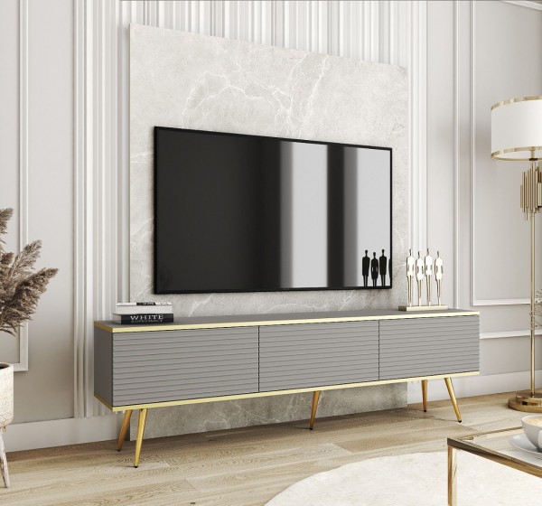Έπιπλο τηλεόρασης ORO_MDF Γκρι+Χρυσό 175x53x32cm