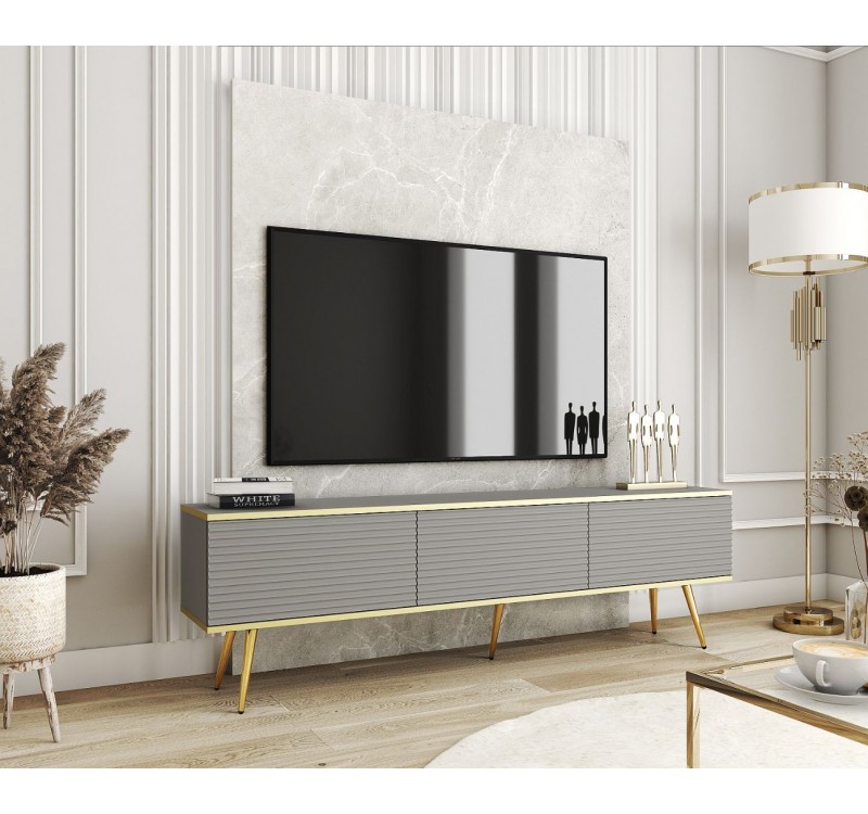 Έπιπλο τηλεόρασης ORO_MDF Γκρι+Χρυσό 175x53x32cm