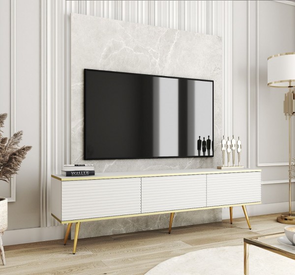 Έπιπλο τηλεόρασης Oro MDF Λευκό+χρυσό 175x53x32cm