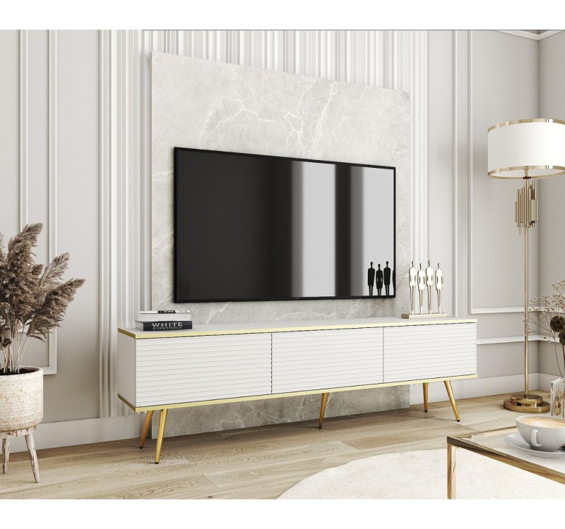 Έπιπλο τηλεόρασης Oro MDF Λευκό+χρυσό 175x53x32cm