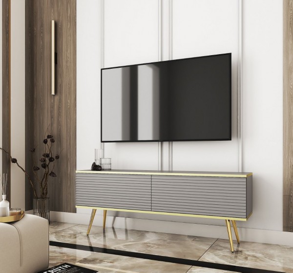 Έπιπλο τηλεόρασης ORO_MDF γκρι+χρυσό 135x53x32cm