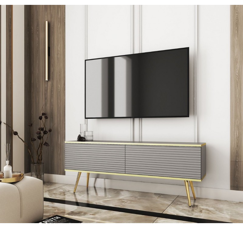 Έπιπλο τηλεόρασης ORO_MDF γκρι+χρυσό 135x53x32cm