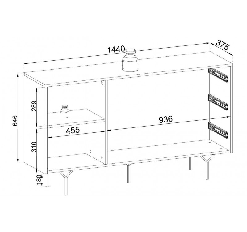 Μπουφές με συρτάρια Raven Ανθρακί 144x38x83cm