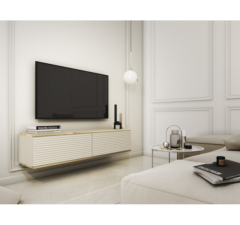 Κρεμαστό έπιπλο τηλεόρασης ORO_MDF Μπεζ 135x30x32cm