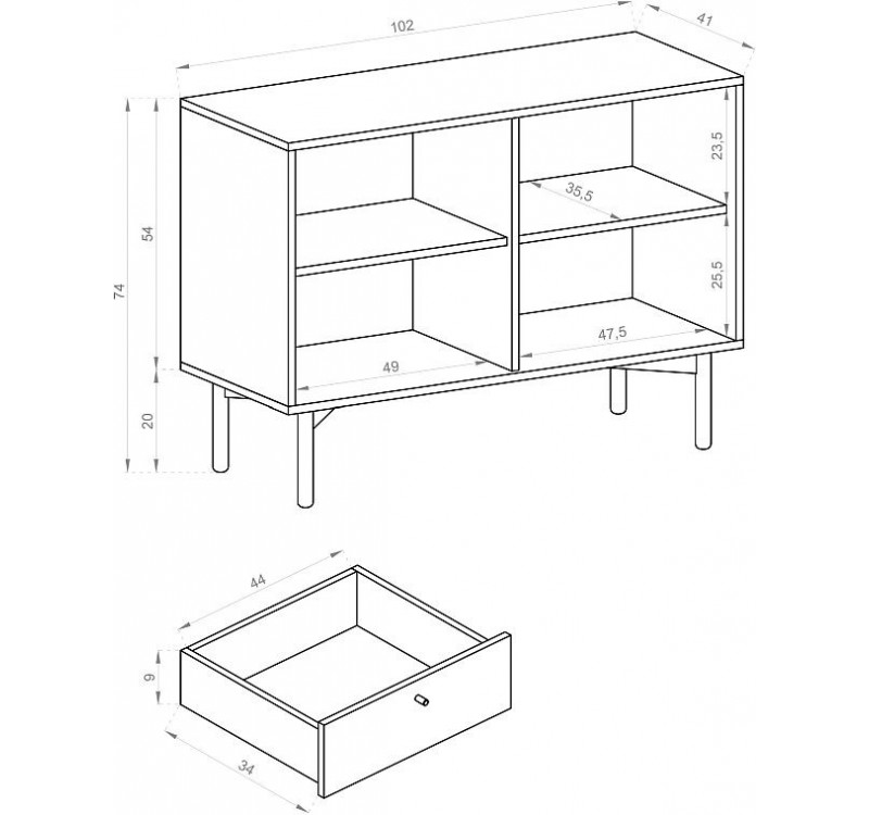 Μπουφές Flow χρώμα Artisan+Black pearl 102x74x41cm
