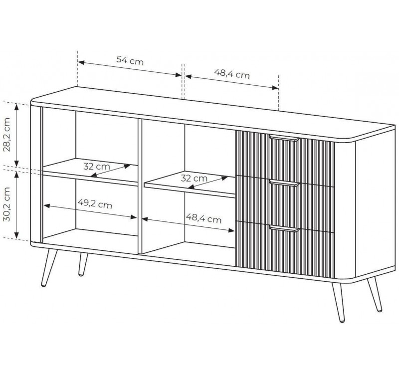 Μπουφές με συρτάρια Lante Ανθρακί 163x81x38cm