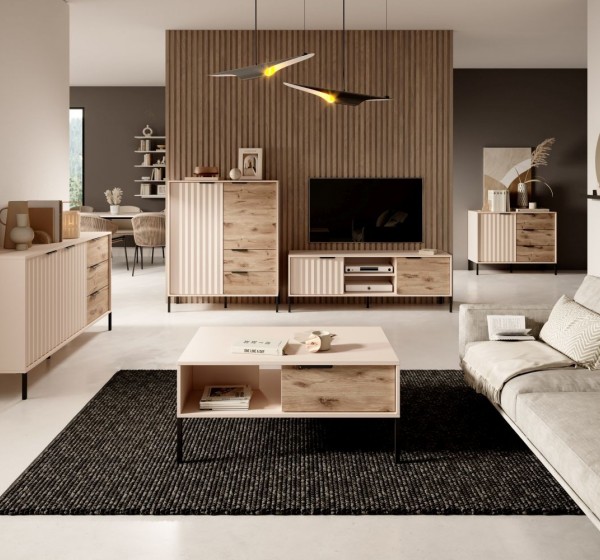 Μπουφές Rave Μπεζ+φυσικό Viking 104x82x40cm