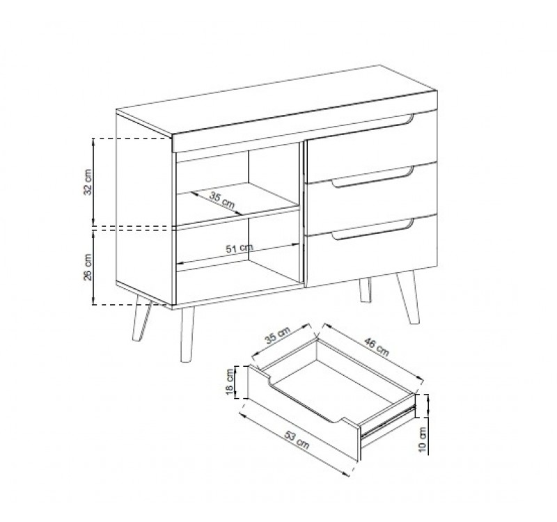 Μπουφές Nordi Λευκό+Higloss λευκό+Riviera 107x83x40cm