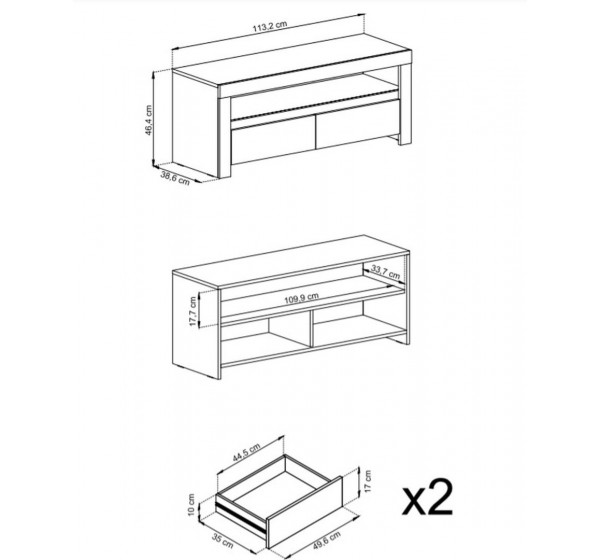 Έπιπλο τηλεόρασης Evoke: Φυσικό+Γραφίτης 113x46x39cm