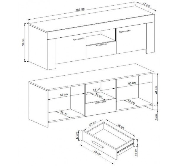 Έπιπλο τηλεόρασης με ράφι 36116-SK-TV country γκρι 155x50x47cm