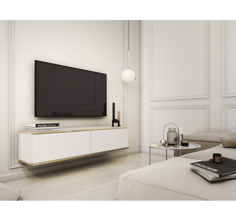 Κρεμαστό έπιπλο τηλεόρασης ORO_MDF Λευκό 135x30x32cm