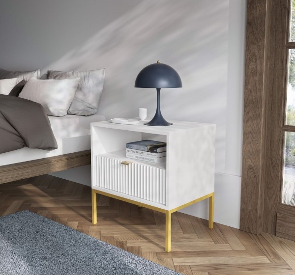 Κομοδίνο Nova Λευκό+χρυσό 54x56x39cm