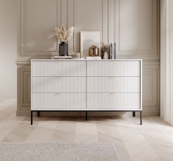 Συρταριέρα Nova χρώμα λευκό με 6 συρτάρια 154x91x39cm