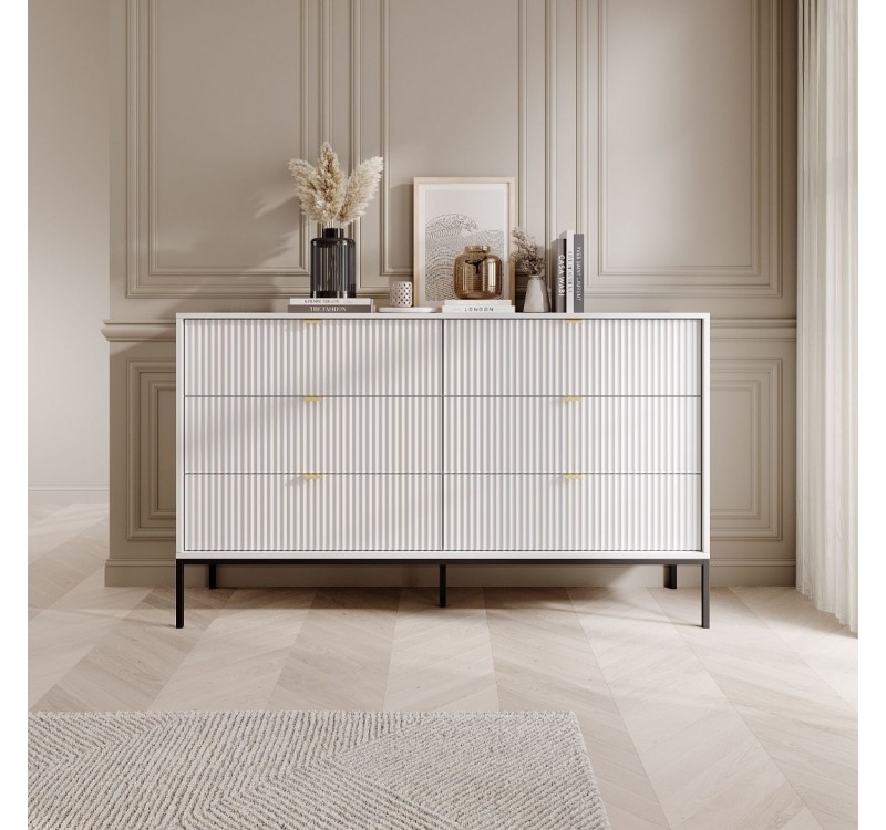 Συρταριέρα Nova χρώμα λευκό με 6 συρτάρια 154x91x39cm