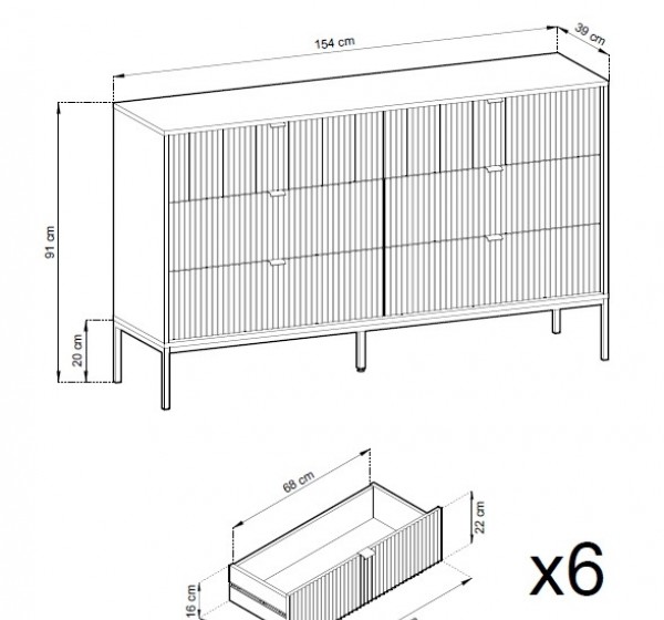 Συρταριέρα Nova χρώμα Ανθρακί με 6 συρτάρια 154x91x39cm