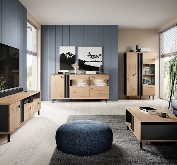 Μπουφές με βιτρίνα Madis φυσικό Artisan+Ανθρακί 165x82x40cm