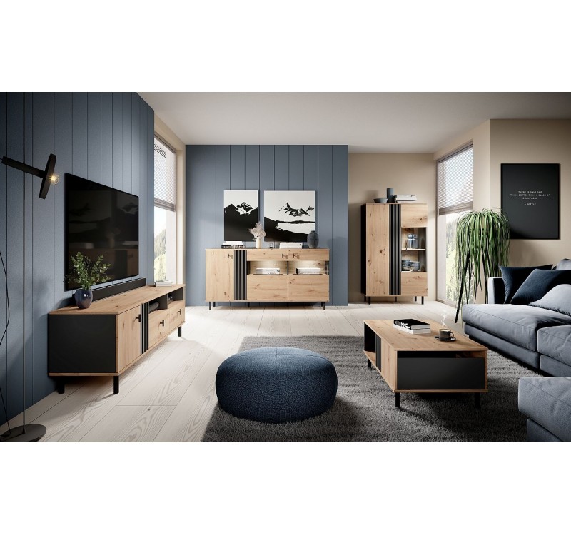 Μπουφές με βιτρίνα Madis φυσικό Artisan+Ανθρακί 165x82x40cm