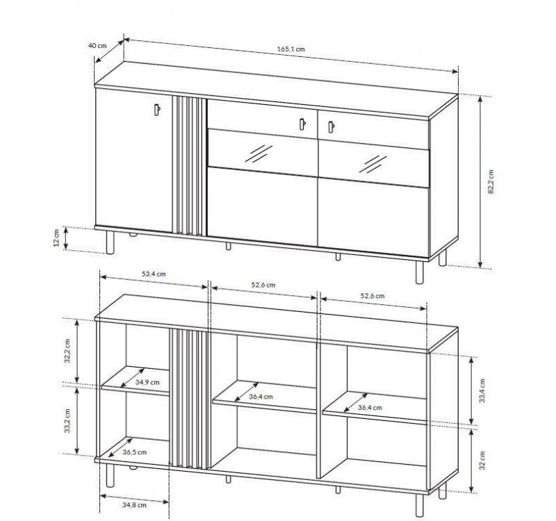Μπουφές με βιτρίνα Madis φυσικό Artisan+Ανθρακί 165x82x40cm