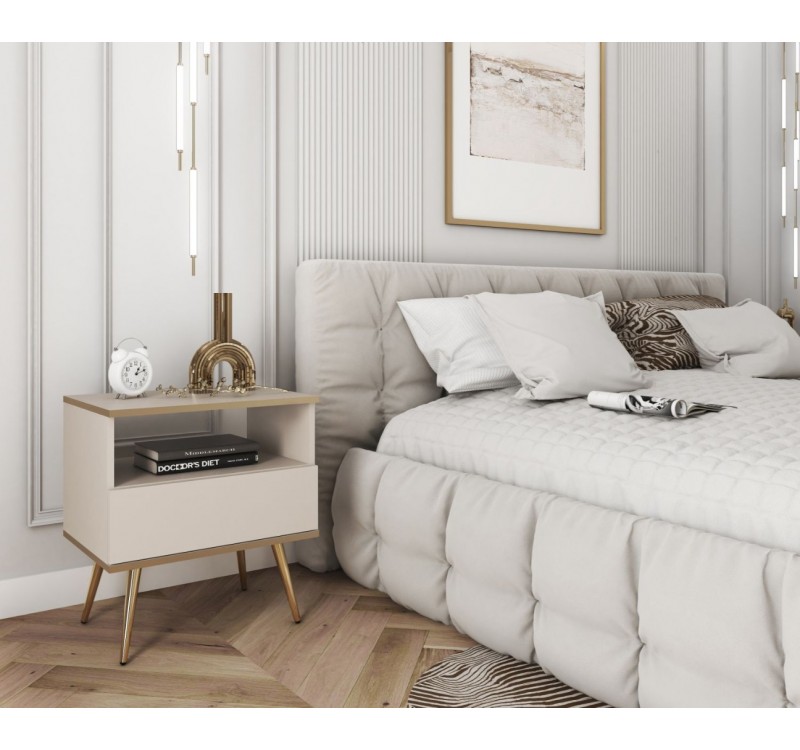 Κομοδίνο Oro μπέζ με χρυσό 54x59x39cm