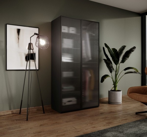 Ντουλάπα Sandbox Flutes ανθρακί 101x200x51cm