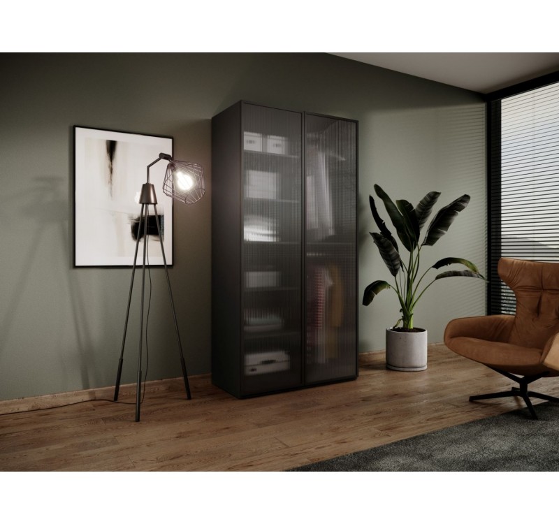 Ντουλάπα Sandbox Flutes ανθρακί 101x200x51cm