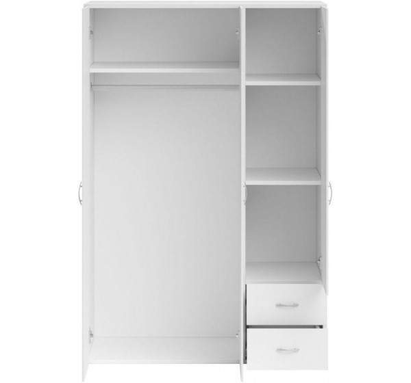 Ντουλάπα Τρίφυλλη A_Base Λευκή με συρτάρια 120x177x52cm