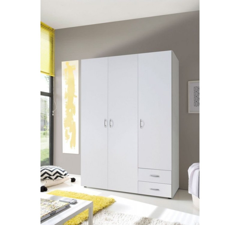 Ντουλάπα Τρίφυλλη A_Base Λευκή με συρτάρια 120x177x52cm