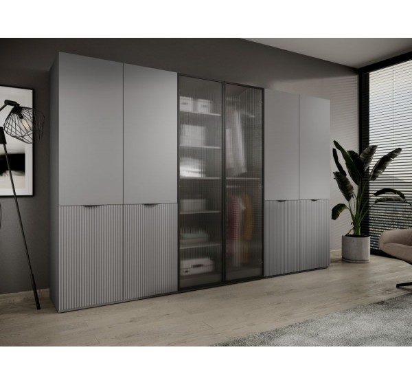 Ντουλάπα Sandbox Εξάφυλλη Flutes Γκρι 303x200x51cm