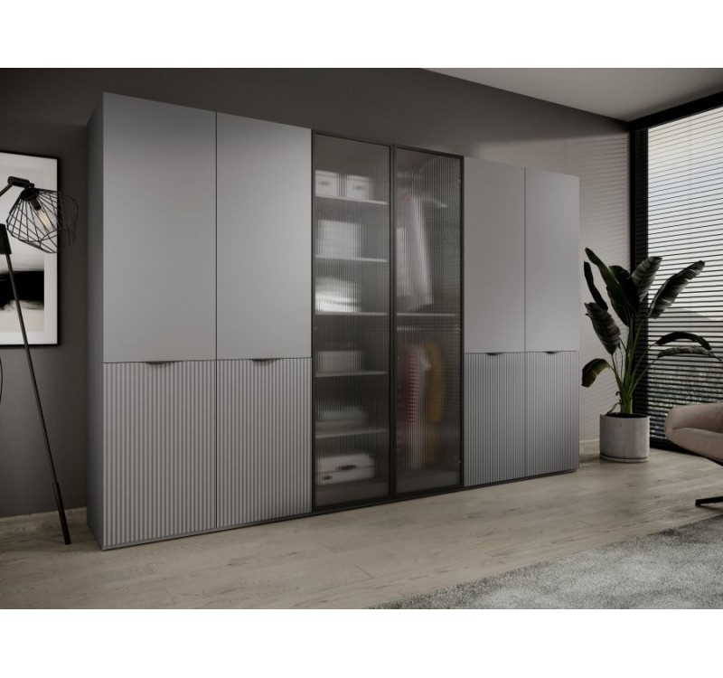 Ντουλάπα Sandbox Εξάφυλλη Flutes Γκρι 303x200x51cm